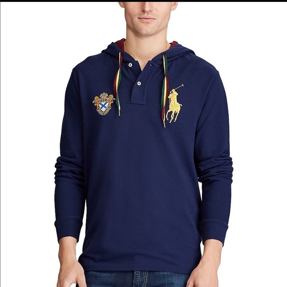 POLO RALPH LAUREN Mens Mesh Hooded Shirt Sz L Navy